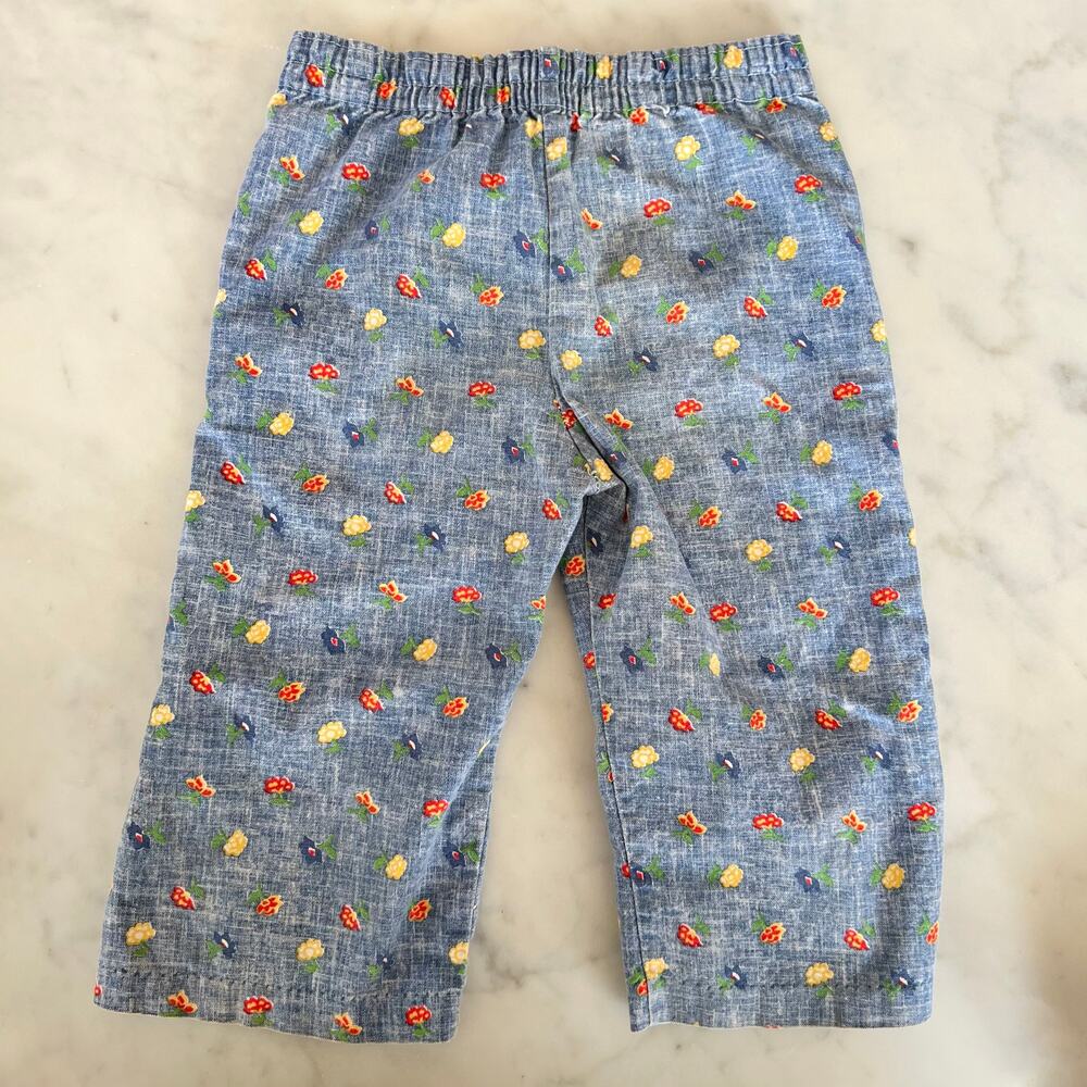 Vintage Baby Blue Chambray Colorful Floral Pants / 18 - 24 Months - Picture 5 of 6